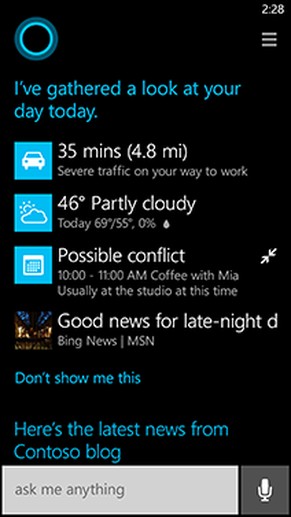 Cortana weiss z.B. wie viel Verkehr es auf dem Arbeitsweg hat.