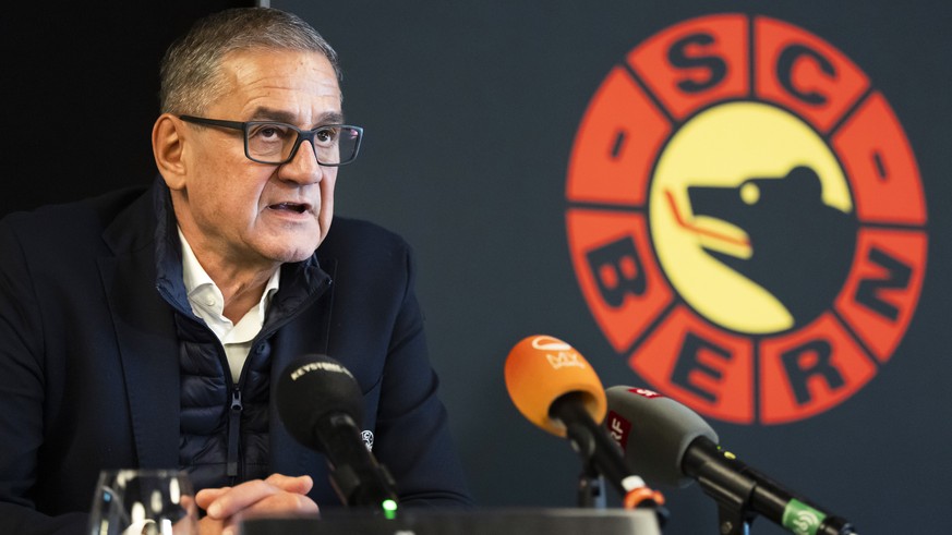 Marc Luethi, CEO SCB, gibt seinen Ruecktritt waehrend einer Medienkonferenz des SC Bern bekannt, am Montag, 19. Januar 2026 in der PostFinance Arena in Bern. Der Unternehmer Juerg Fuhrer wird sein Nac ...