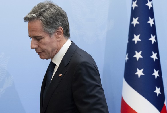 US Secretary of State Antony Blinken speaks during a press conference in Tel Aviv, Israel, Thursday, Nov. 30, 2023. Blinken on November 30 urged Israel to create safe zones for Palestinian civilians i ...