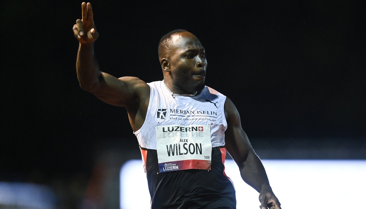 Alex Wilson of Switzerland wins the 200 m race at the International Athletics Meeting in Lucerne, Switzerland, on Tuesday, June 29, 2021. (KEYSTONE/Gian Ehrenzeller)