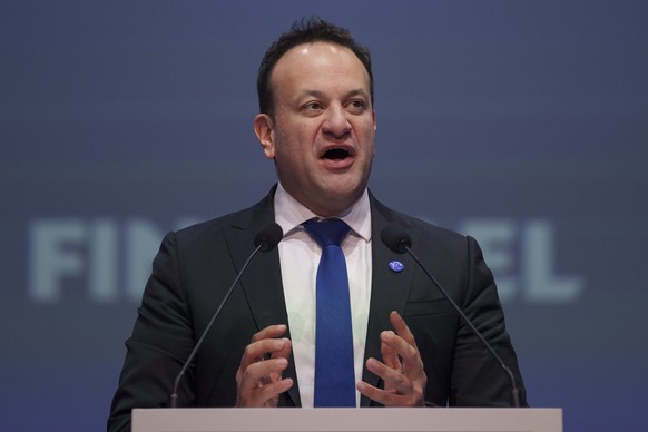 FILE - Irish Prime Minister Leo Varadkar speaks at the EPP Congress in Bucharest, Romania, Thursday, March 7, 2024. Irish Prime Minister Leo Varadkar says he will step down as leader of the country because...