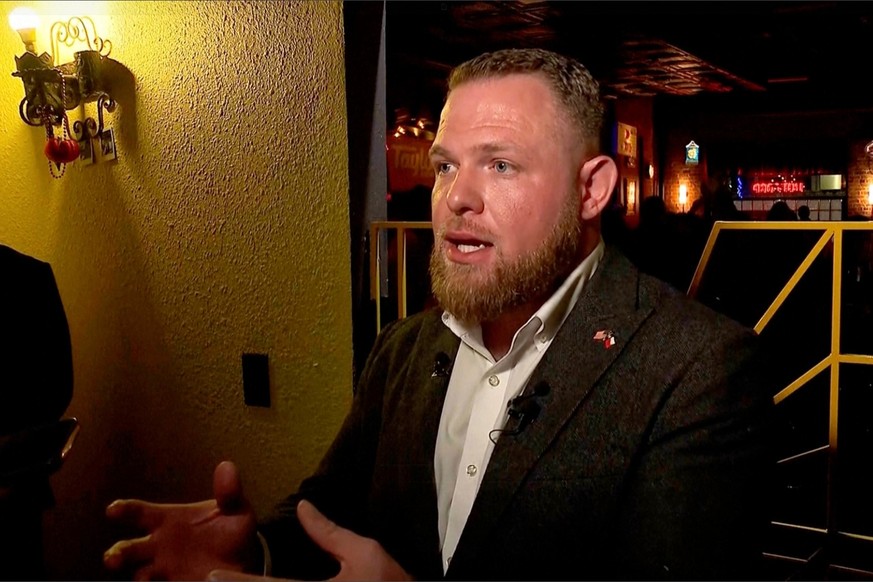 In this image taken from KXAS video, State Sen-elect Taylor Rehmet (D) speaks Jan. 31, 2026, in Fort Worth, Texas, after winning a special election for the Texas state Senate and flipped a reliably Re ...