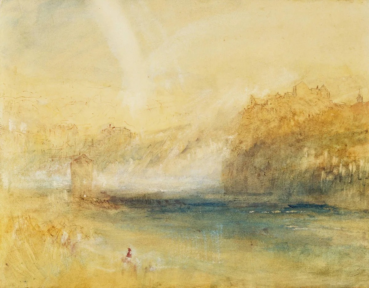 Der Rheinfall war für William Turner auch später ein prägender Ort. Aquarell von 1841.
https://de.m.wikipedia.org/wiki/Datei:1841,_Turner,_J.M.W.,_Rhine_Falls_of_Schaffhausen.jpg