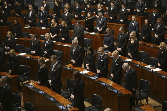 Members of Parliament pay their respect for the victims of yesterday&#039;s school shooting ahead of Parliament Session on Wednesday, April 3, 2024 in Helsinki, Finland. Mourners gathered outside a so ...