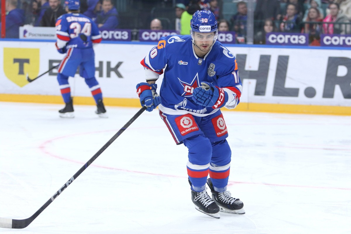 March 29, 2026, Saint Petersburg, Russia: Joseph Blandisi 10 of SKA Hockey Club seen in action during the Hockey match, Kontinental Hockey League 2025/2026, Gagarin Cup 1/8 finals, 4 match, between SK ...