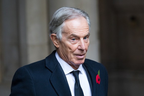 epa08807273 Britain&#039;s former Prime Minister Tony Blair walks through Downing Street to attend the National Service of Remembrance, on Remembrance Sunday, at The Cenotaph in Westminster, London, B ...