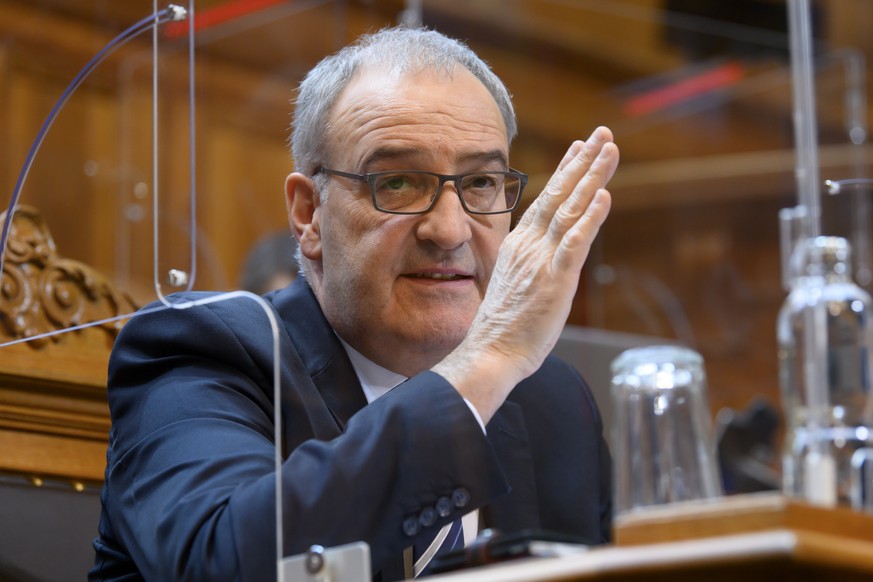 CAPTION CORRECTION: Bundesrat Guy Parmelin spricht waehrend der Wintersession der Eidgenoessischen Raete, am Dienstag, 15. Dezember 2020 im Staenderat in Bern. (KEYSTONE/Anthony Anex)