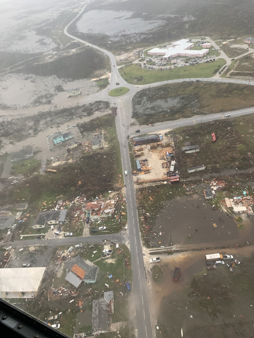 epa07815887 A handout photo made available by the US Coast Guard shows an aerial view of damage left after the passage of Hurricane Dorian in the Bahamas, 03 September 2019. The Coast Guard Air Statio ...