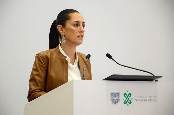 epa08438319 Handout picture provided by the Government of Mexico City that shows the Mayor Claudia Sheinbaum while she takes part in a virtual press conference, in Mexico City, Mexico, 22 May 2020. Me ...