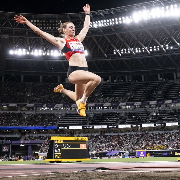 Annik Kaelin of Switzerland competes in the women's long jump competition during day one of the World Athletics Championships Tokyo 2025 at the National Stadium on September 13, 2025 in Tokyo, Ja ...