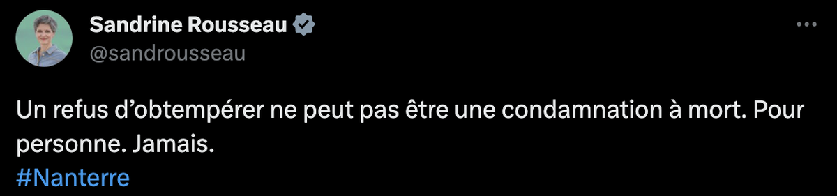 Sandrine Rousseau s'exprime sur le décès de Naël, abattu par la police en France