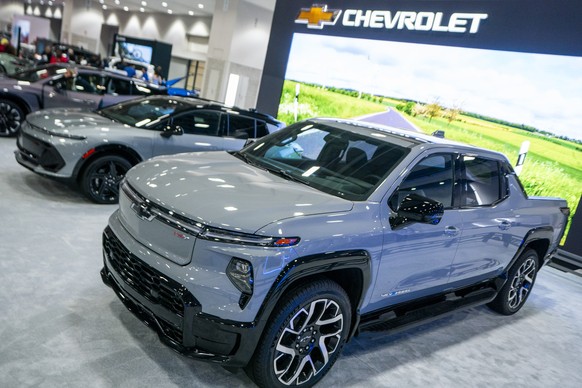 epa11102028 The 2024 Chevrolet Silverado EV RST on display during the Washington Area New Automobile Dealers Association 2024 Washington Auto Show at the Walter E. Washington Convention Center in Wash ...