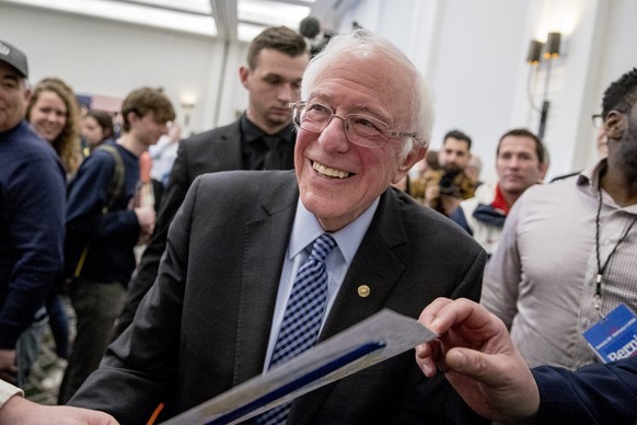 Democratic presidential candidate Sen. Bernie Sanders, I-Vt., greets members of the audience after speaking at a campaign stop at the Hanover Inn Dartmouth, Sunday, Feb. 9, 2020, in Hanover, N.H. (AP  ...