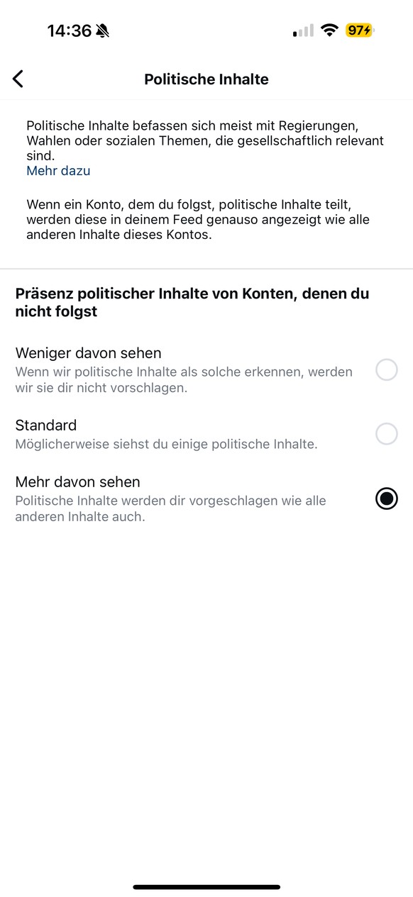 Die Einstellungen müssen angepasst werden, um alle Inhalte zu sehen.