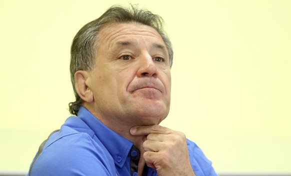 FILE- In this July 2, 2015 file photo then Dinamo Zagreb&#039;s executive president Zdravko Mamic addresses the media during a news conference in Moravske Toplice, Slovenia. Croatia&#039;s state TV sa ...