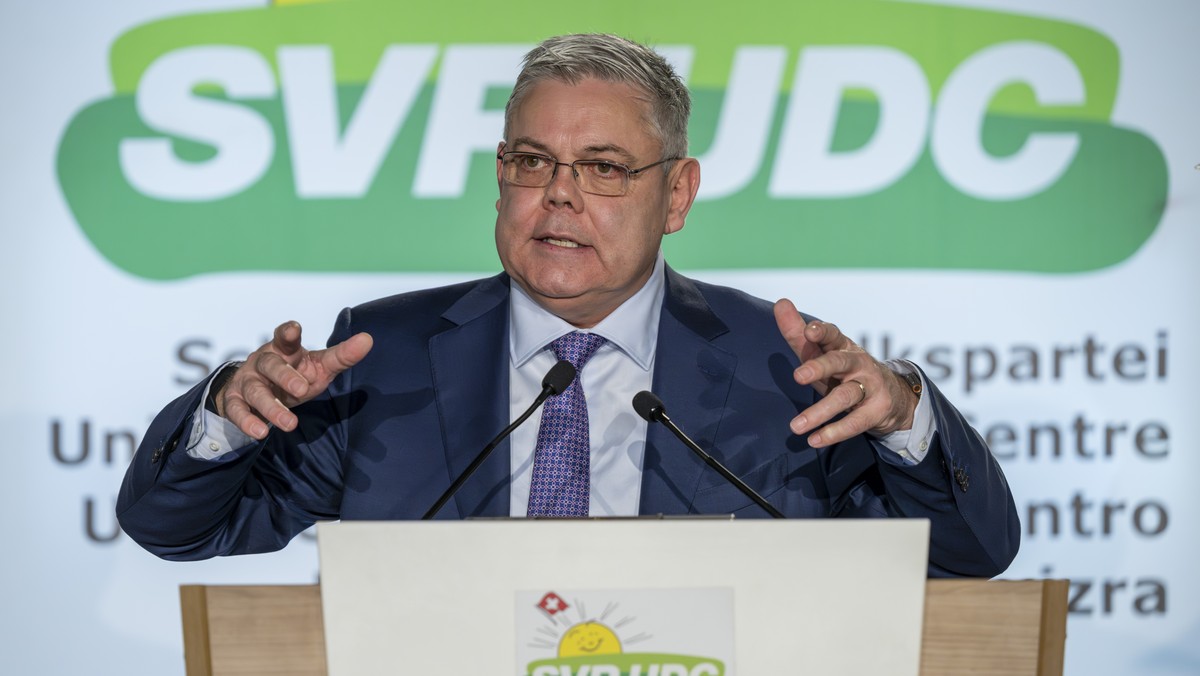 Nationalrat Franz Grueter (LU) an der Delegiertenversammlung der Schweizerischen Volkspartei SVP in Balsthal, am Samstag, 25. Januar 2025. (KEYSTONE/Georgios Kefalas)