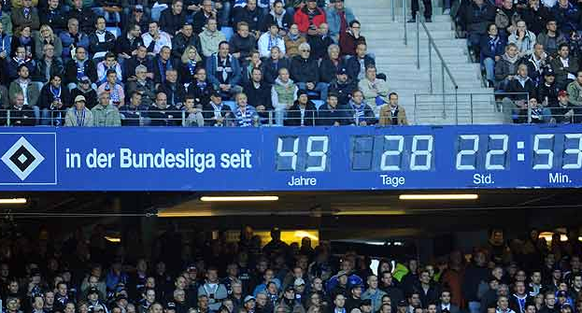 Die legendäre Bundesliga-Uhr des HSV. Sie zeigt, wie lange der «Dino» schon im Liga-Oberhaus spielt.&nbsp;