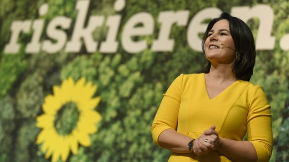 epa07999807 Green party (Die Gruenen) co-chairwoman Annalena Baerbock speaks during the Party congress in Bielefeld, Germany, 15 November 2019. The German Greens hold a party congress until 17 Novembe ...