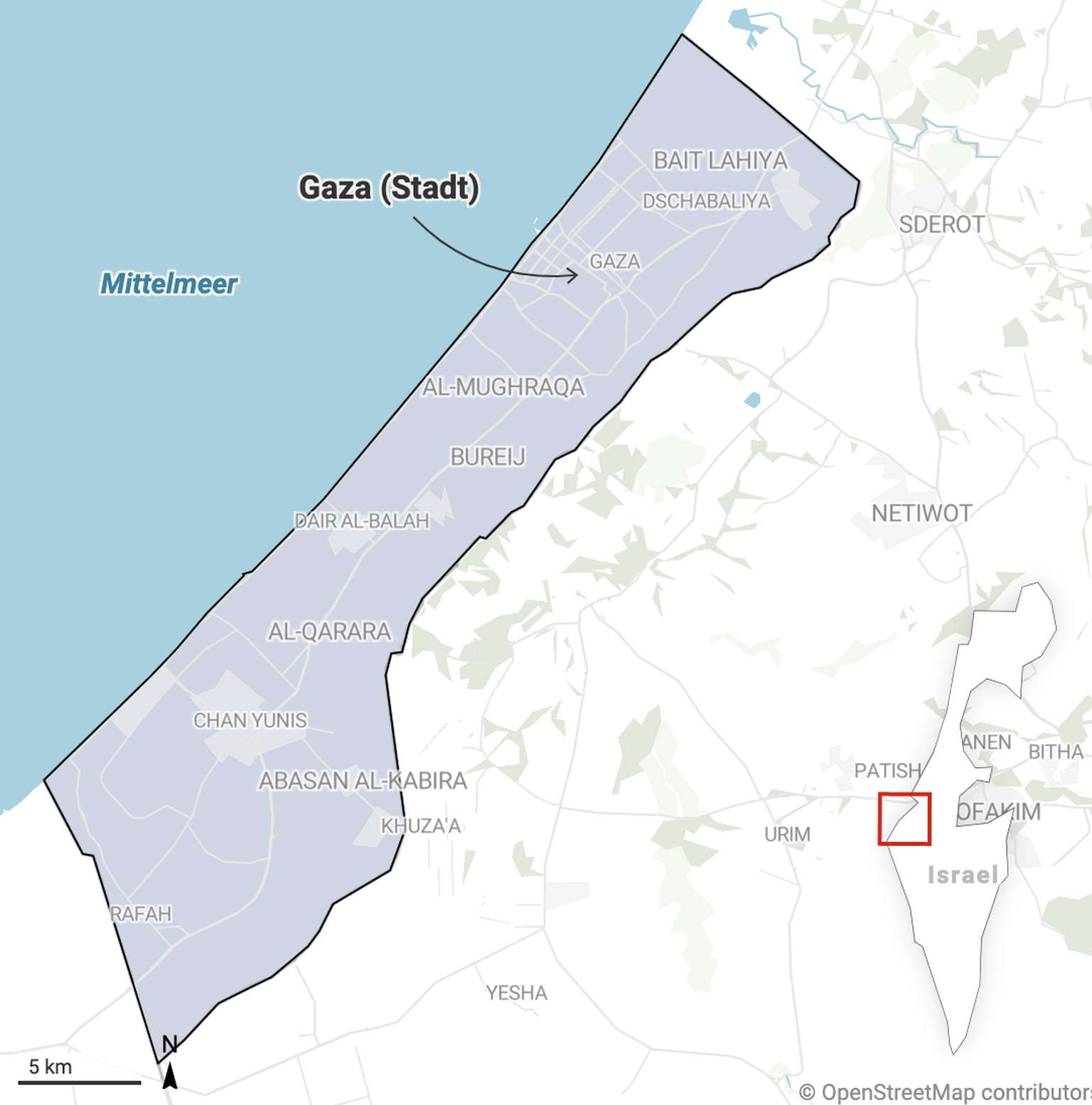 Karte gazastreifen