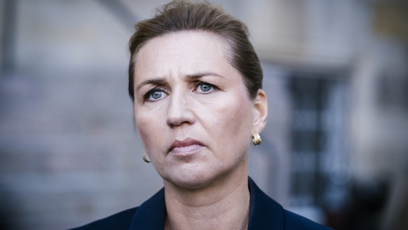 epa12399277 Prime Minister Mette Frederiksen holds a doorstep at Christiansborg Palace and comments on drone activity at Copenhagen Airport, in Copenhagen, Denmark, 23 September 2025. Drones were spot ...