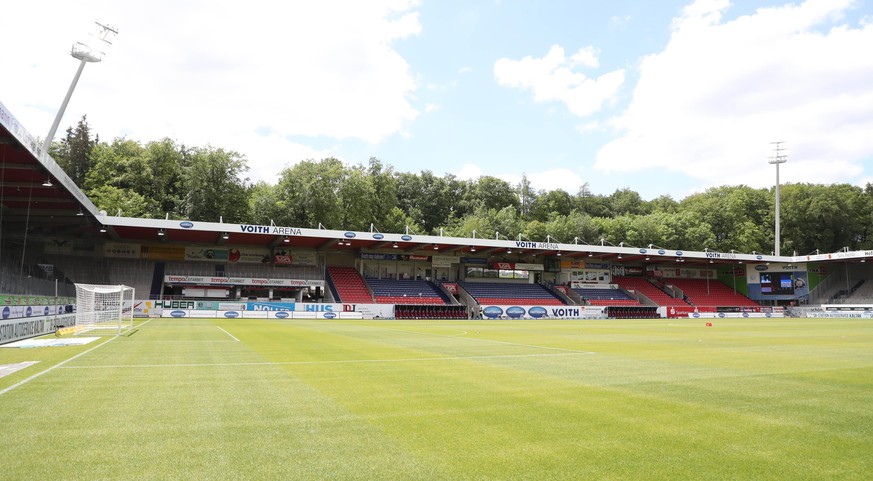 Heidenheim - Aue / 31.05.2020 Heidenheim, 31.05.2020, Voith-Arena, Fussball, 2.Bundesliga, 29.Spieltag , 1.FC Heidenheim vs. FC Erzgebirge Aue , Im Bild: Stadionansicht Voith-Arena. Leere R