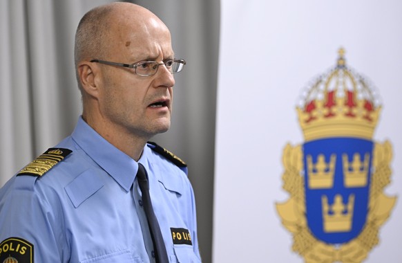 epa10485170 (FILE) - Stockholm regional police chief Mats Lofving during a press conference in Stockholm, Sweden, 30 September 2022 (issued 23 February 2023). According to Swedish police, Lofving was  ...
