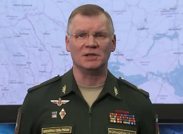 Der russische Ministeriumssprecher Igor Konaschenkow: Ihm fällt die Aufgabe zu, Situationsberichte über die Lage an der Front abzugeben – im Zweifel wohl auch geschönt.