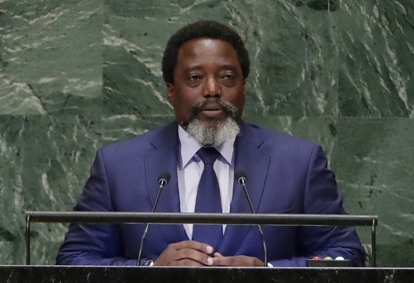 FILE - In this Sept. 25, 2018, file photo, President of the Democratic Republic of the Congo Joseph Kabila Kabange addresses the United Nations General Assembly at the United Nations headquarters. Con ...