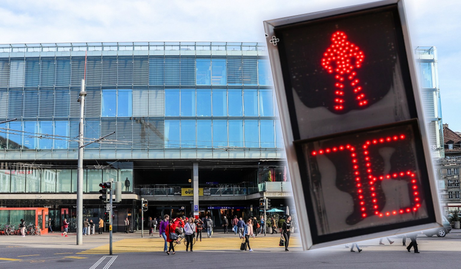 Auf dem Berner Bahnhofsplatz stehen bald Countdown-Ampeln für Fussgänger.