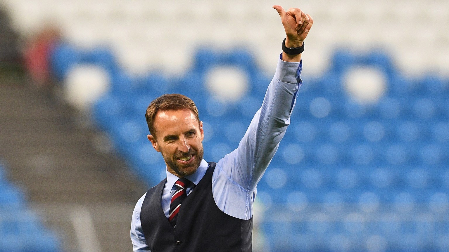 epa06871934 England&#039;s manager Gareth Southgate celebrates after the FIFA World Cup 2018 quarter final soccer match between Sweden and England in Samara, Russia, 07 July 2018. England won 2-0.

 ...