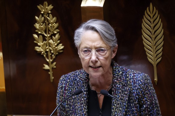 French Prime Minister Elisabeth Borne delivers a speech at the National Assembly in Paris, Thursday, March 16, 2023. France&#039;s government on Thursday invoked a special constitutional power to enac ...