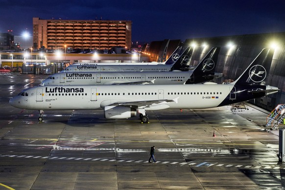 Lufthansa aircraft are parked at the airport in Frankfurt, Germany, on Wednesday, Feb. 11, 2026, the evening before Lufthansa pilots go on a warning strike. (AP Photo/Michael Probst)
Germany Lufthansa ...