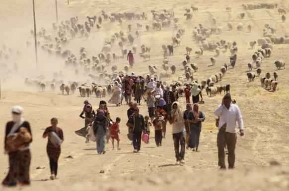 Jesiden flüchten Richtung Syrien.