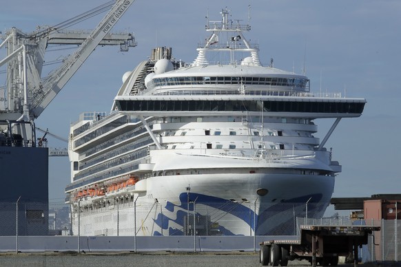 The Grand Princess cruise ship is shown docked at the Port of Oakland Wednesday, March 11, 2020, in Oakland, Calif. After days of being forced to idle off the Northern California coast, the ship docked Monday at Oakland with about 3,500 passengers and crew, including some who tested positive for the new virus. (AP Photo/Ben Margot)