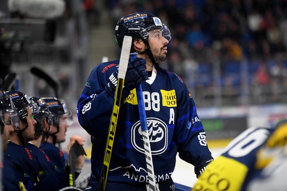 Ambri&#039;s player Inti Pestoni, during the preliminary round game of National League A (NLA) Swiss Championship 2022/23 between HC Ambri Piotta and Fribourg Gott�ron at the Gottardo Arena in Ambri,  ...