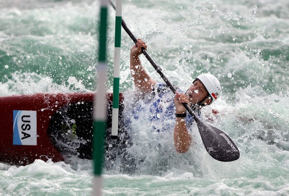 Syndication: The Oklahoman Tyger Vollrath competes in the men s kayak during 2024 Olympic Team Trials for Canoe/Kayak Slalom and Kayak Cross at the RIVERSPORT Whitewater Center in Oklahoma City, Satur ...