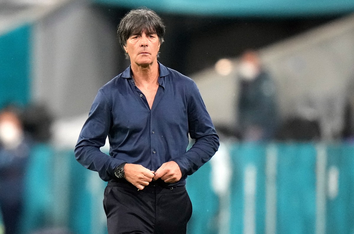 epa09297085 Head coach of Germany Joachim Loew during the UEFA EURO 2020 group F preliminary round soccer match between Germany and Hungary in Munich, Germany, 23 June 2021. EPA/Matthias Schrader / PO ...