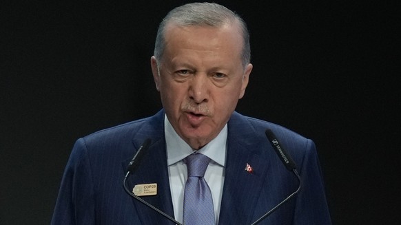 FILE - Turkey President Recep Tayyip Erdogan speaks during a plenary session at the COP29 U.N. Climate Summit, Tuesday, Nov. 12, 2024, in Baku, Azerbaijan. (AP Photo/Rafiq Maqbool, File)