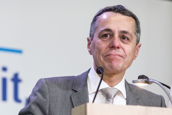 Bundesrat Ignazio Cassis spricht an der Delegiertenversammlung der FDP am Samstag, 21. Oktober 2017, in Engelberg. (KEYSTONE/Alexandra Wey)