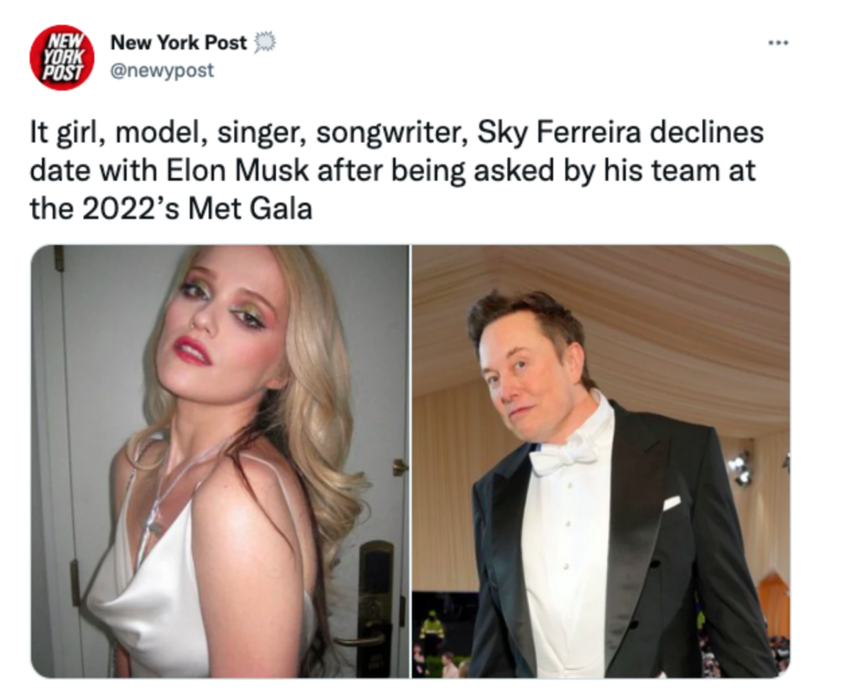 Über das gefälschte «New York Post»-Profil wurde behauptet, Sky Ferreira habe Elon Musk einen Korb gegeben.