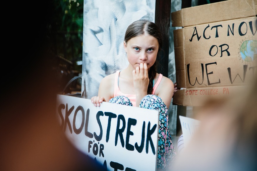 epa07891171 Swedish activist Greta Thunberg participates in a climate strike outside the United Nations in New York, New York, USA, 30 August 2019. Thunberg was in New York to participate in the Unite ...