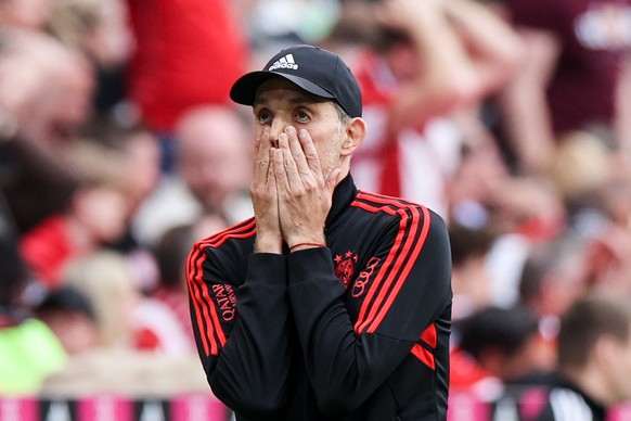 epaselect epa10641522 Munich&#039;s head coach Thomas Tuchel reacts during the German Bundesliga soccer match between FC Bayern Munich vs RB Leipzig in Munich, Germany, 20 May 2023. EPA/Anna Szilagyi  ...