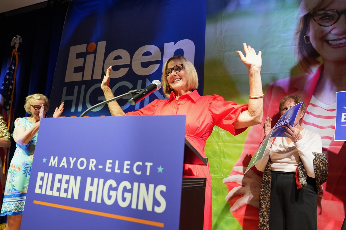 Miami mayor-elect Eileen Higgins celebrates at a watch party after winning the Miami mayoral runoff election, Tuesday, Dec. 9, 2025, in Miami. (AP Photo/Lynne Sladky)
Eileen Higgins