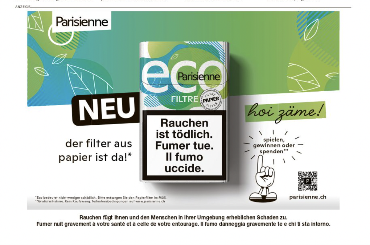 Parisienne wirbt in Gratiszeitungen mit einer neuen Eco-Linie.