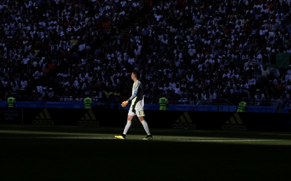 Germany goalkeeper Manuel Neuer walks on the pitch during the group F match between South Korea and Germany, at the 2018 soccer World Cup in the Kazan Arena in Kazan, Russia, Wednesday, June 27, 2018. ...