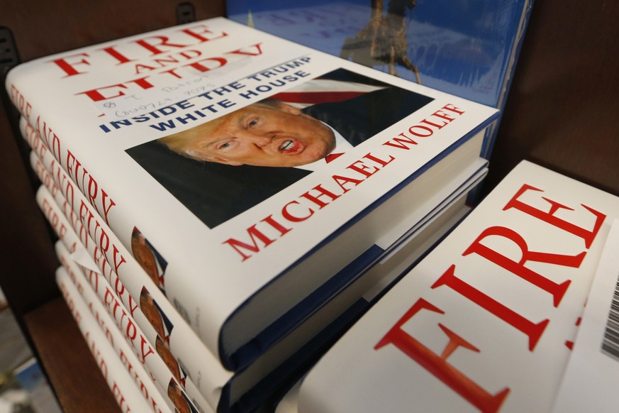 A stack of reserved &quot;Fire and Fury&quot; books by writer Michael Wolff sit on a shelf in a bookstore in Richmond, Va., Friday, Jan. 5, 2018. The new book on President Donald Trump is drawn from w ...