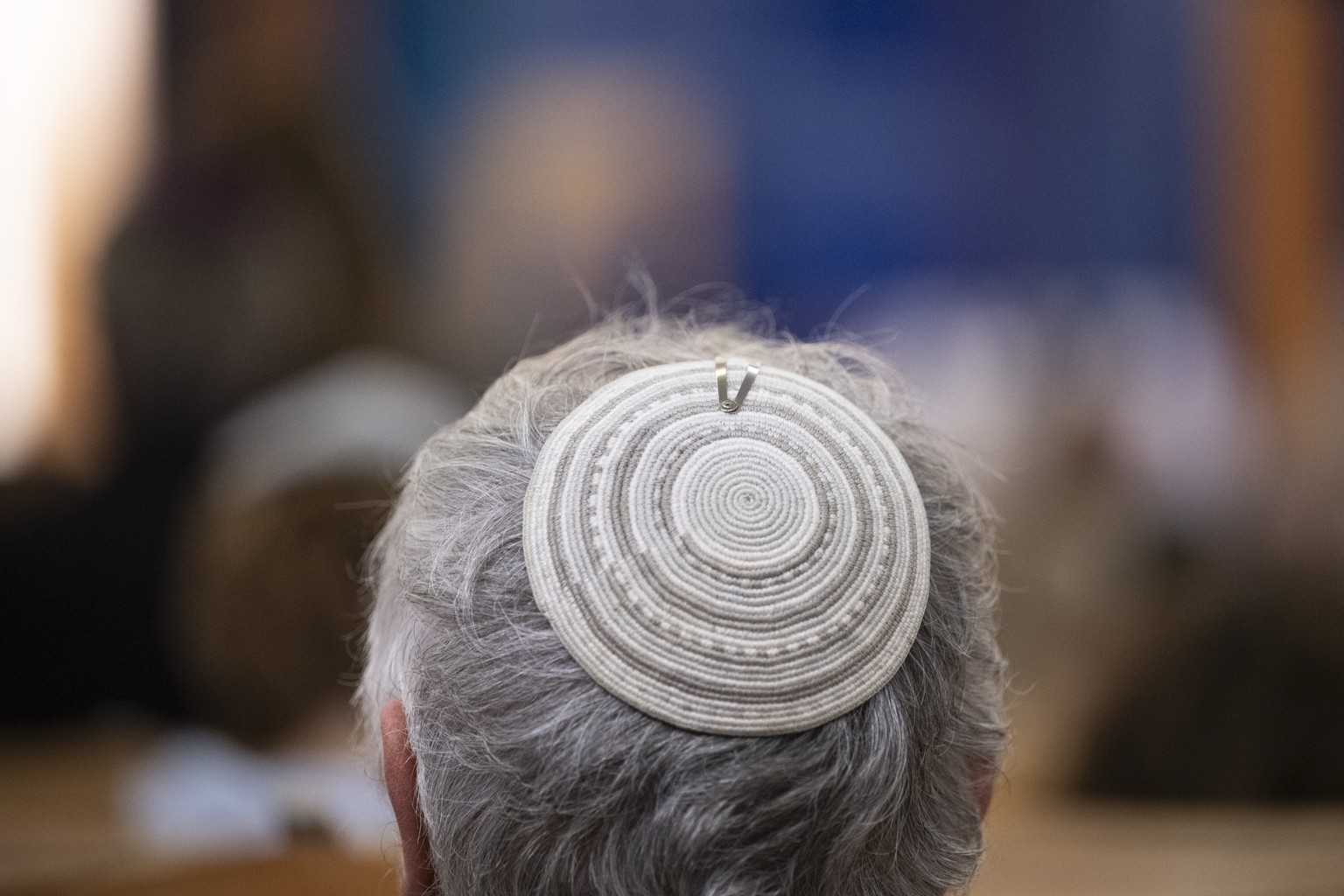 A man with a Kippah during the 85th anniversary of the Kristallnacht in Zurich, Switzerland, November 9, 2023. On 09 November 1938, a vast series of attacks against Jewish people, synagogues, Jewish o ...