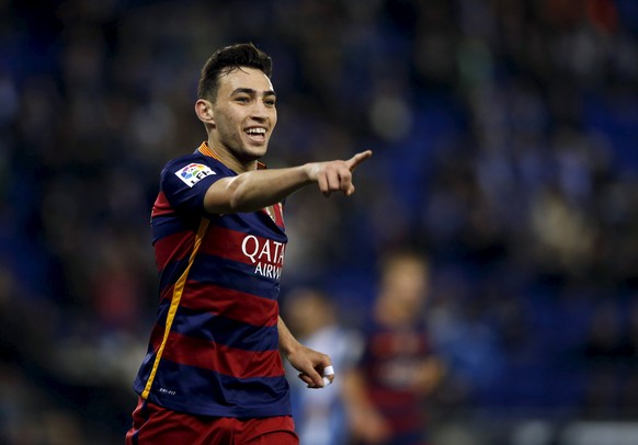 Football Soccer - Barcelona v Espanyol - Spain King&#039;s Cup - RCDE stadium, Barcelona - 13/1/16Barcelona&#039;s Munir el Haddadi celebrates a goal against Espanyol. REUTERS/Albert Gea