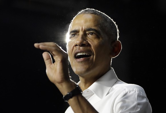 FILE - In this Nov. 2, 2018, file photo, former President Barack Obama speaks during a campaign rally for Democratic candidates in Miami. Nearly eight years after he was last on the ballot, Obama is e ...