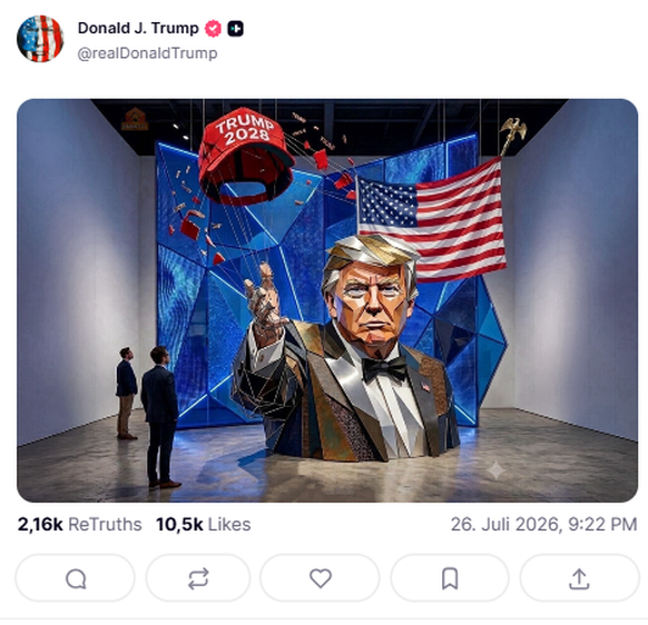 Trump Mützen-Wurf als Kunst, Truthsocial Post